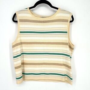 Vntg‎ ST JOHN SPORT Marie Gray Striped Knit Wool Sleeveless Top Sweater Yellow L